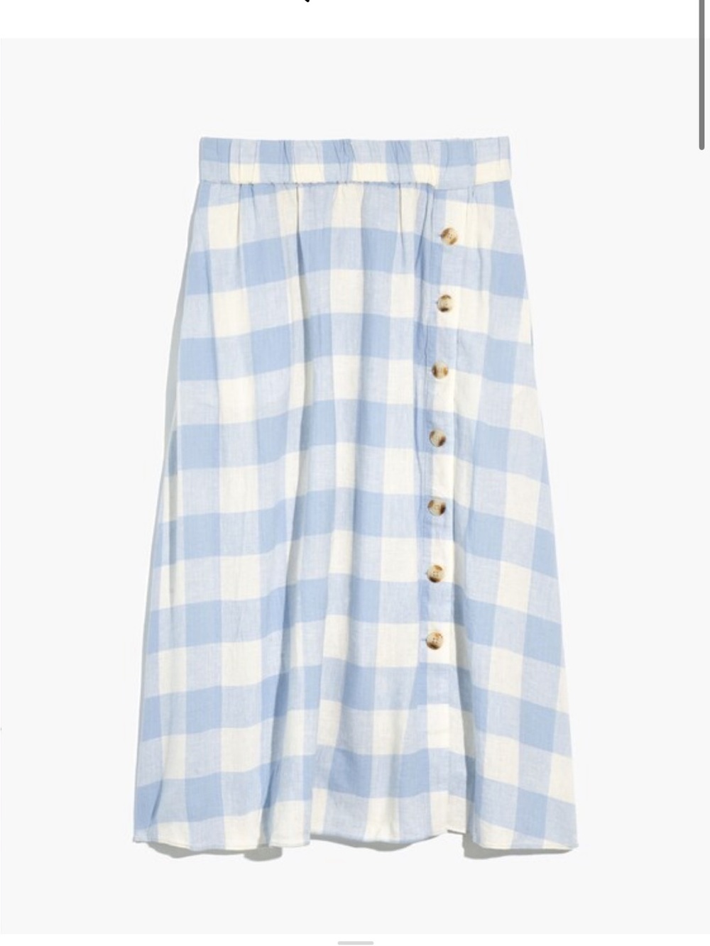 Madewell Linen-Blend Side-Button Midi Skirt in Gingham Check – Size Small - Picture 2 of 7